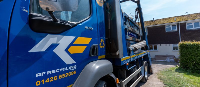 close up of a rf recycling group truck