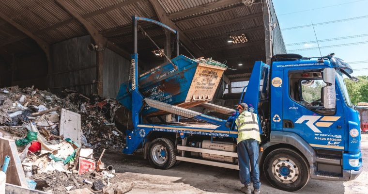 a skip being emptied at a recycling centre