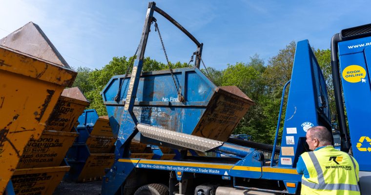 skip being loaded onto a truck